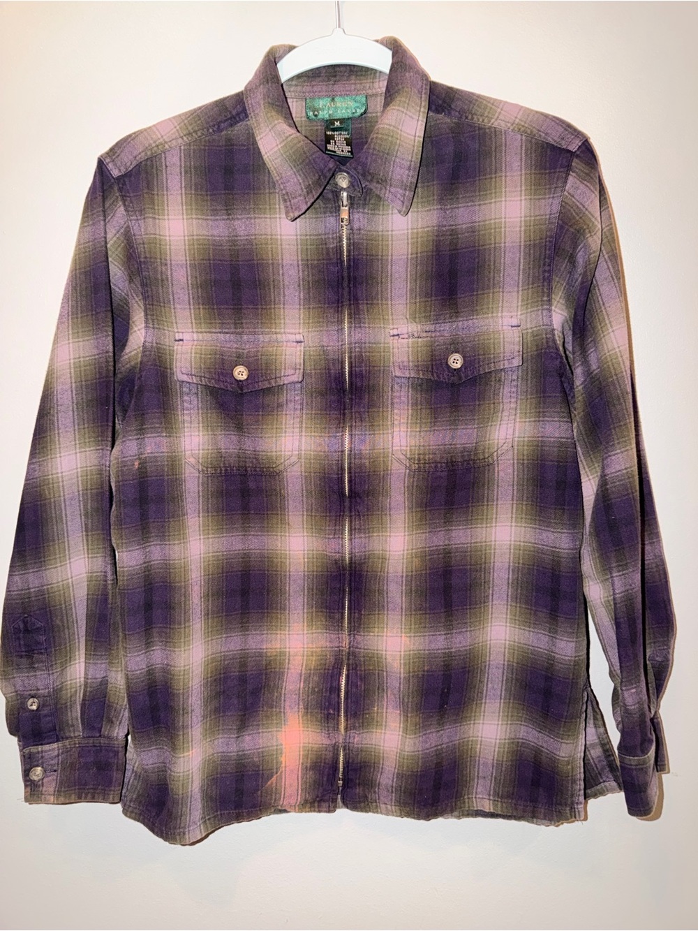 Lauren Ralph Lauren Purple and Green Plaid Zip-Front Shirt Jacket size medium